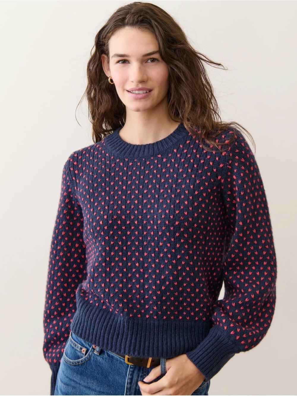 Marine Layer Alma Crewneck Sweater Navy & Red small